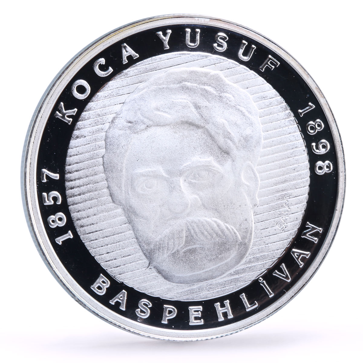 Turkey 7500000 lira Wrestler Koca Yusuf Wrestling Sports proof silver coin 2001