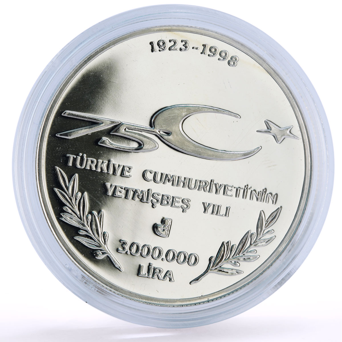 Turkey 3000000 lira 75th Anniversary of Republic Dancing Couple silver coin 1998