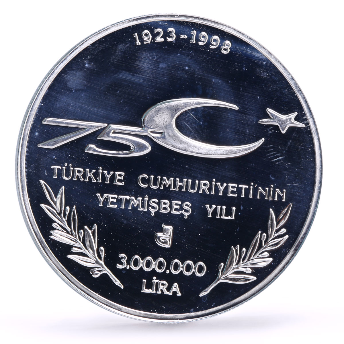 Turkey 3000000 lira 75th Anniversary of Republic Dancing Couple silver coin 1998