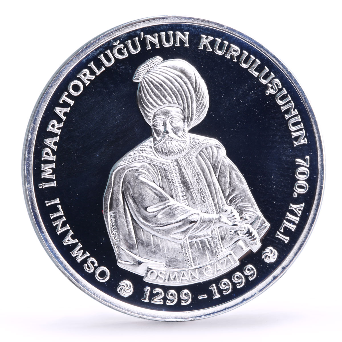 Turkey 4000000 lira 1st Emperor Osman Gazi Head Facing Politics silver coin 1999