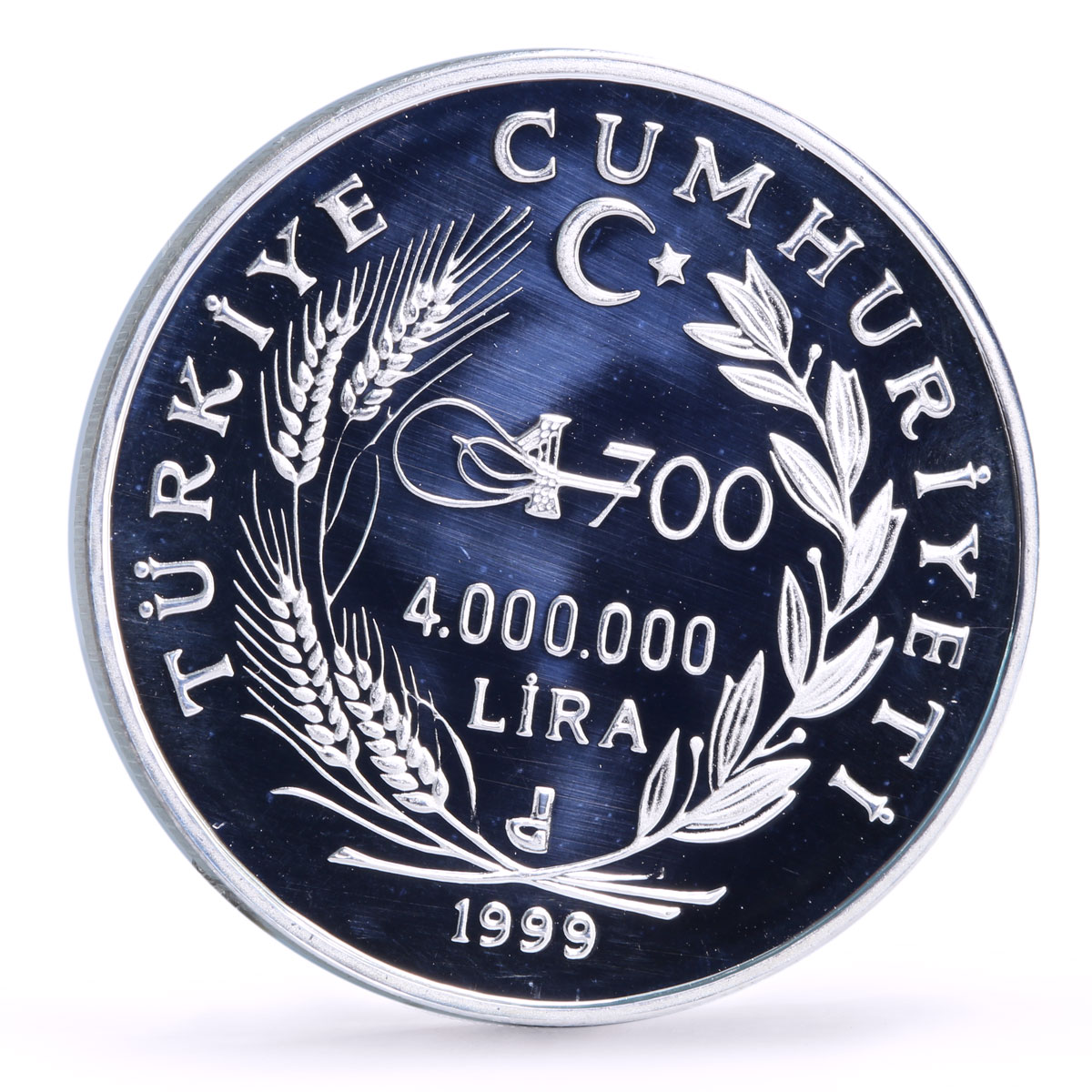 Turkey 4000000 lira 1st Emperor Osman Gazi Head Facing Politics silver coin 1999