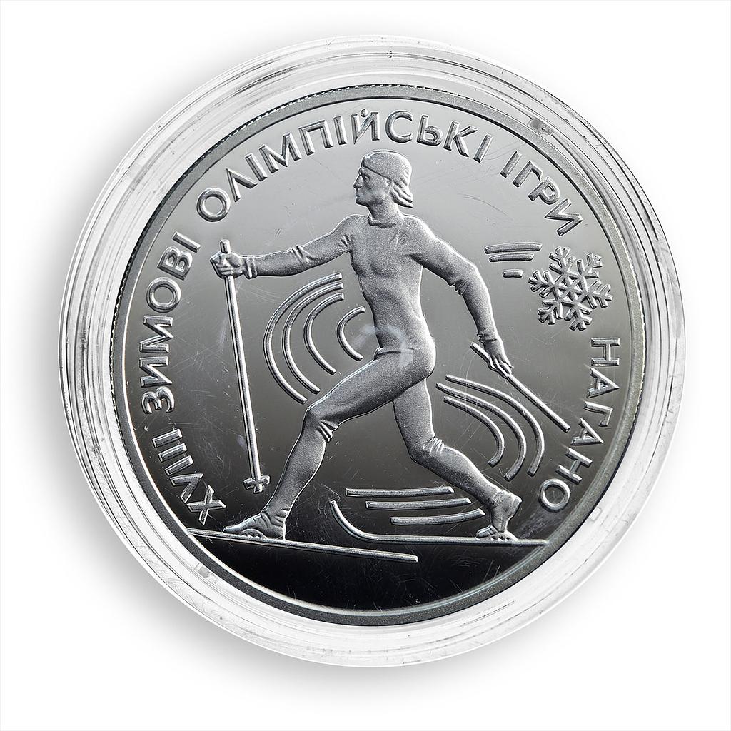 Ukraine 10 hryvnia 18 Winter Olympic Games Nagano Ski silver coin 1998