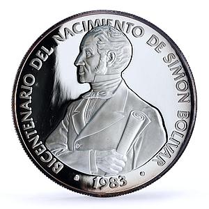 Panama 20 balboas Bicentennial of Simon Bolivar Politics silver coin 1983