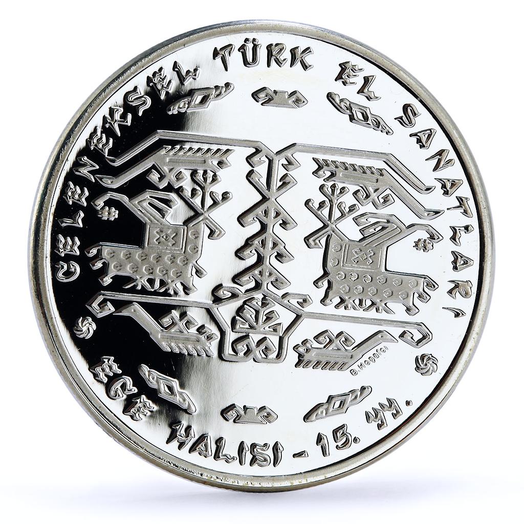 Turkey 20 lira Traditions Folk Crafts Aegean Carpet Art proof silver coin 2005