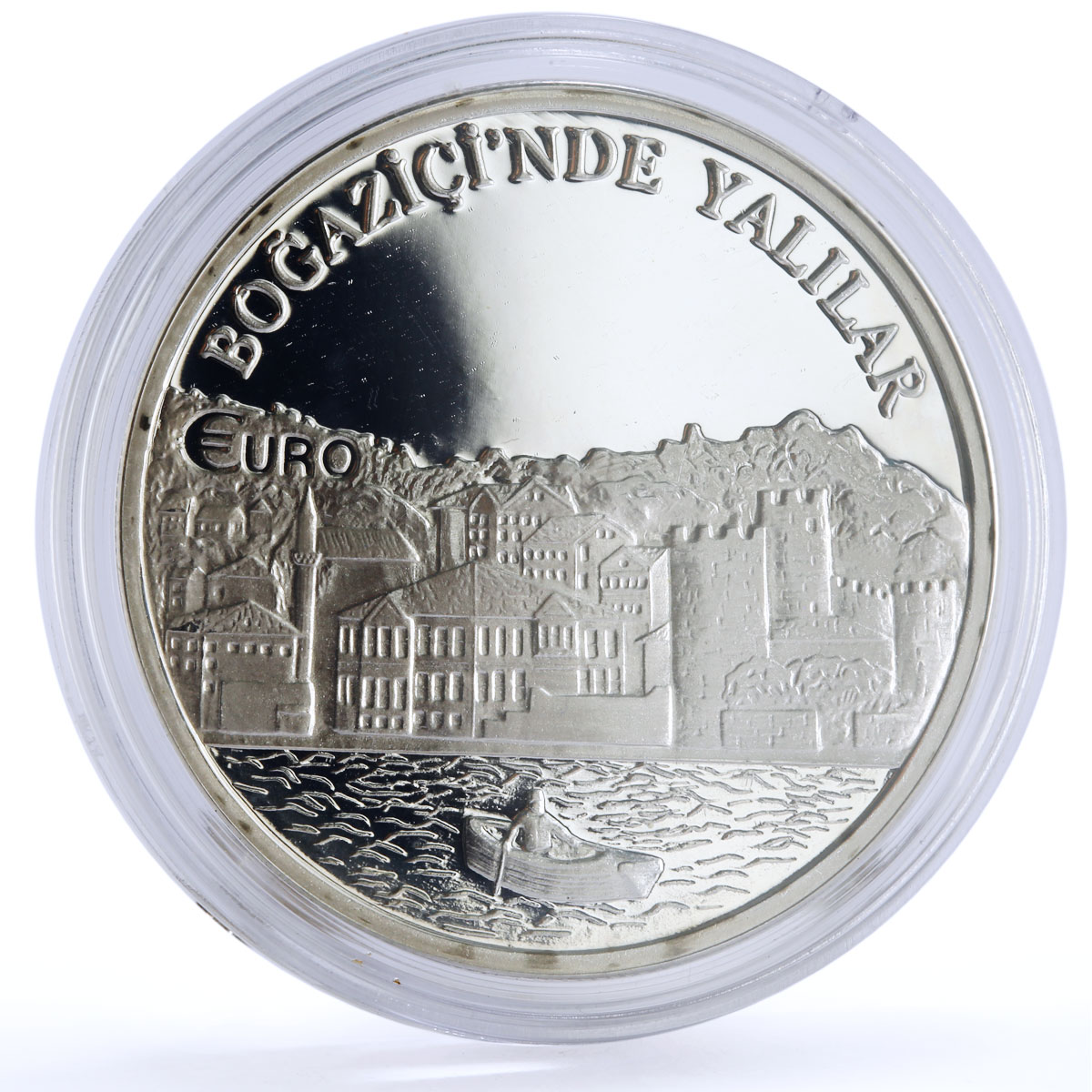Turkey 10000000 lira Bosphorus Houses City Landscape Boat Ship silver coin 2001