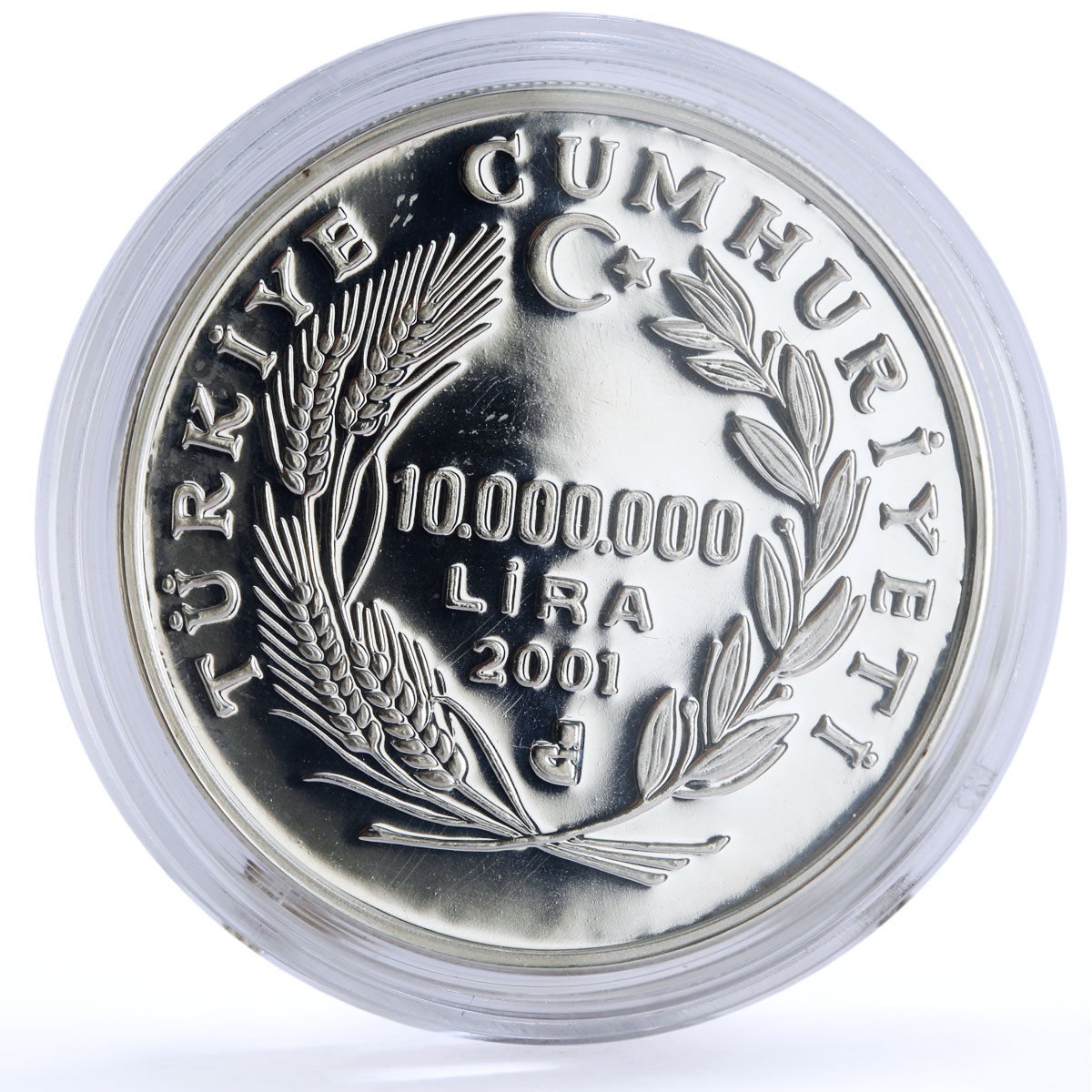 Turkey 10000000 lira Bosphorus Houses City Landscape Boat Ship silver coin 2001