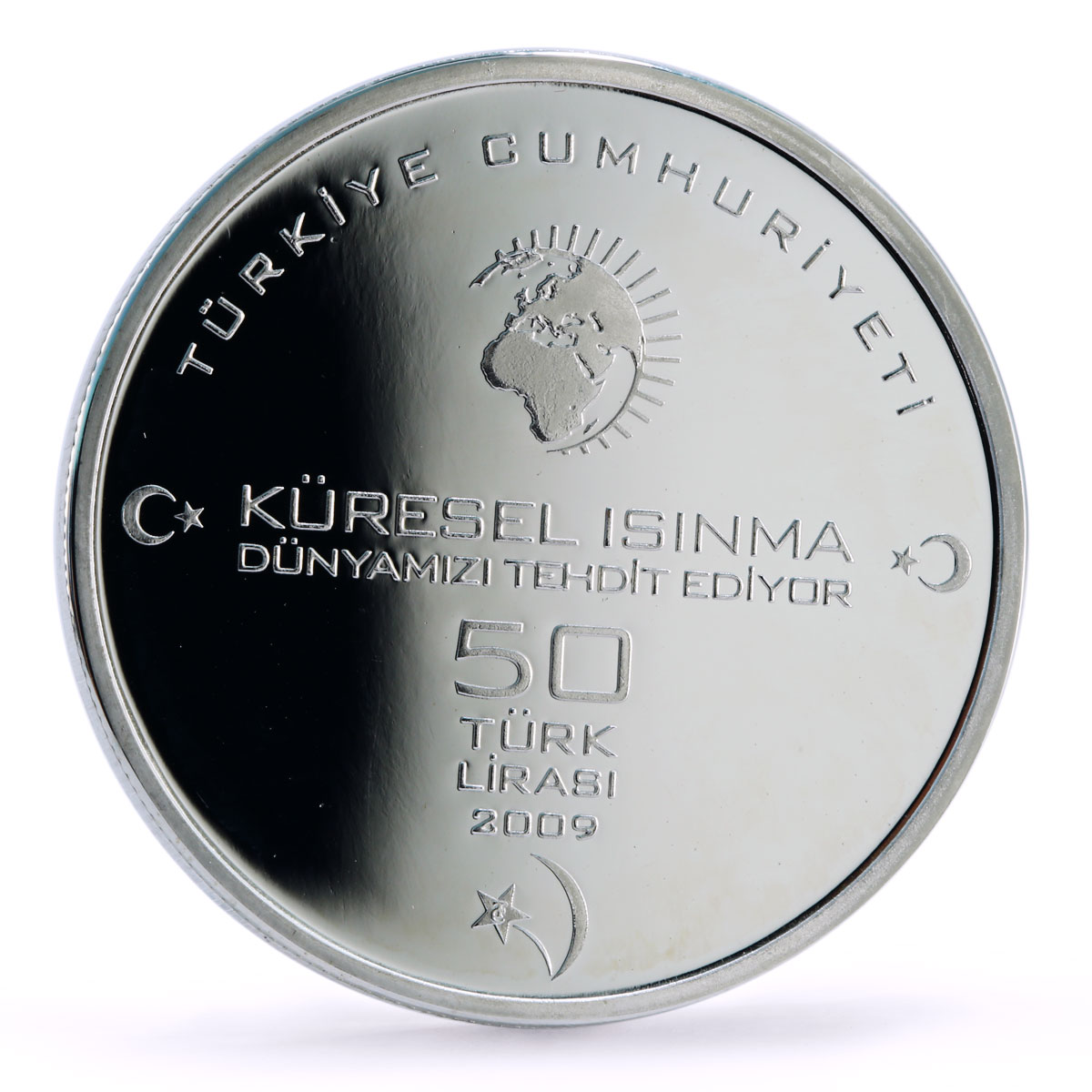 Turkey 50 lira Global Warming Threat Water is Source of Life silver coin 2009