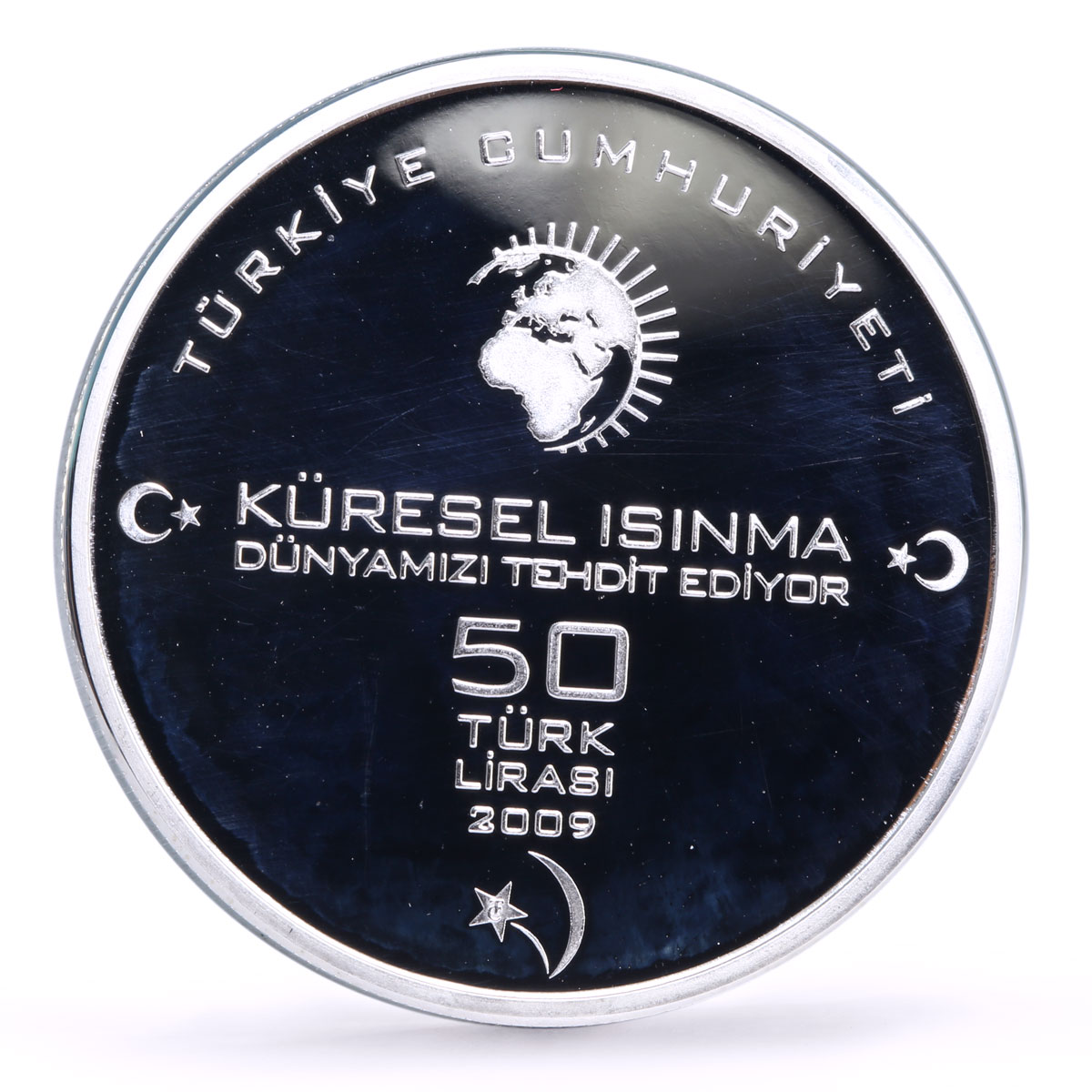 Turkey 50 lira Global Warming Threat Water is Source of Life silver coin 2009