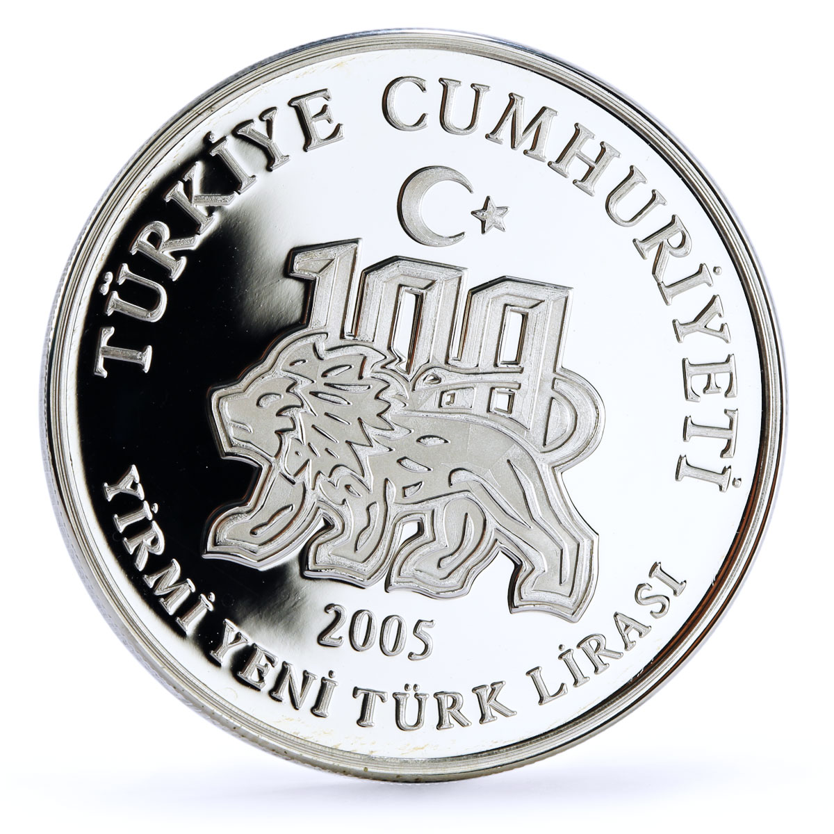 Turkey 20 lira 100th Anniversary of Galatasaray Football Club silver coin 2005