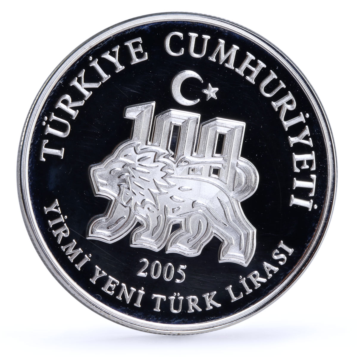 Turkey 20 lira 100th Anniversary of Galatasaray Football Club silver coin 2005