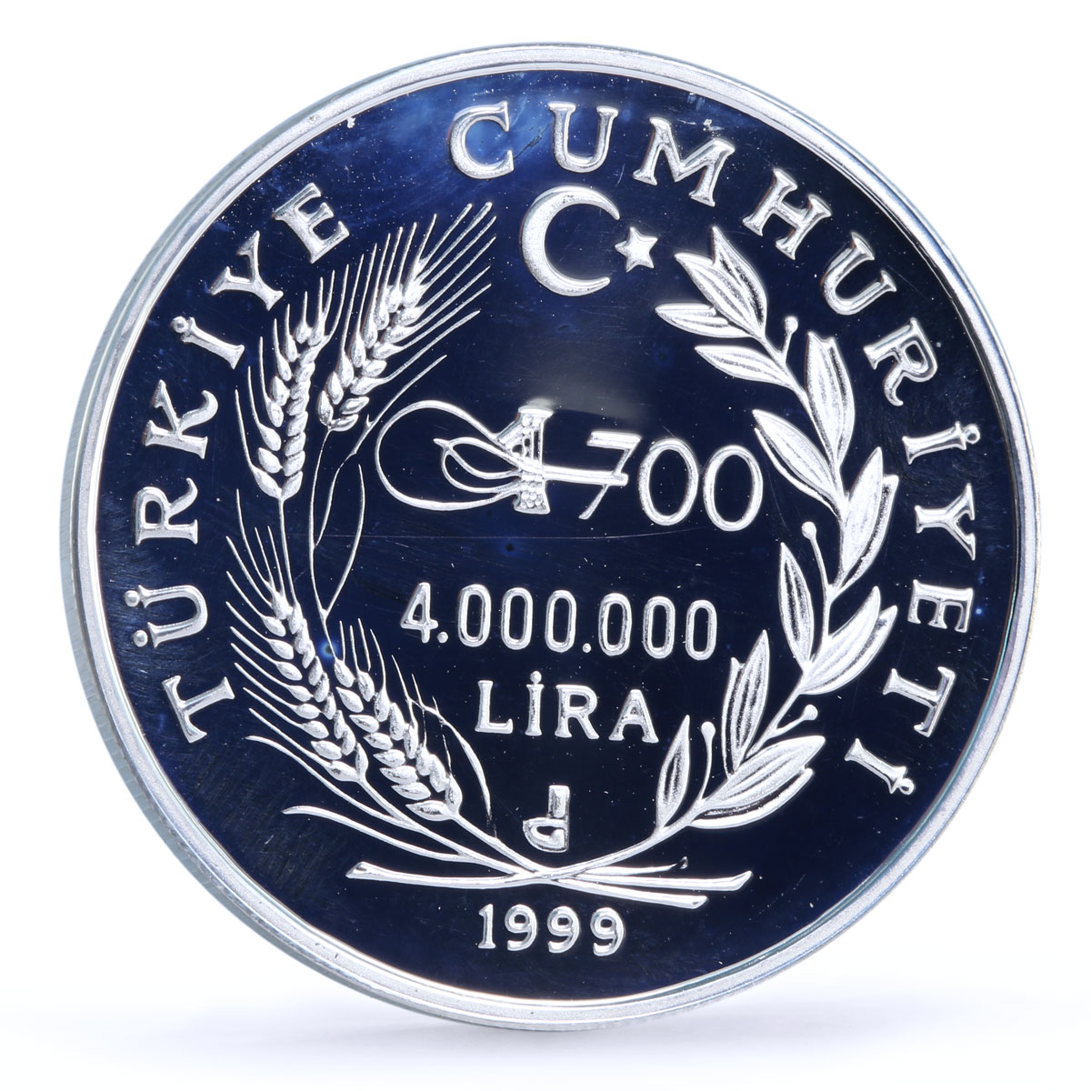 Turkey 4000000 lira 700th Anniversary Ottoman Empire Horsemans silver coin 1999