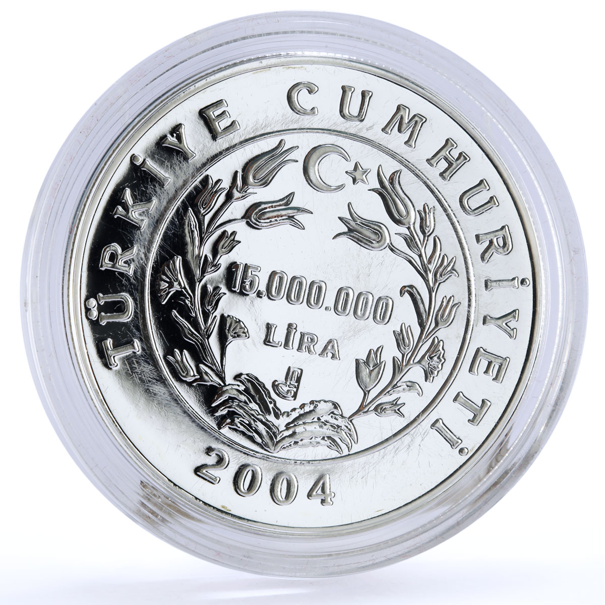 Turkey 15000000 lira Opera Singer Leyla Gencer Music proof silver coin 2004