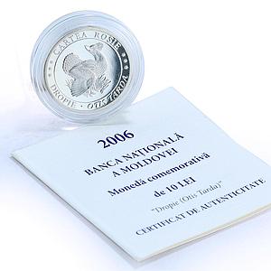 Moldova 10 lei Red Book Great bustard Dropie Bird Fauna silver coin 2006