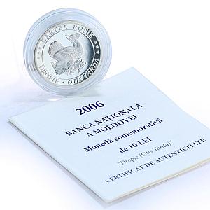 Moldova 10 lei Red Book Great Bustard Dropie Bird Fauna silver coin 2006
