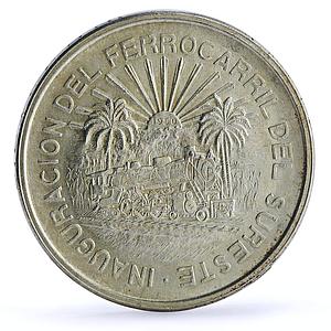 Mexico 5 pesos Opening of Southeastern Railroad Trains Railways silver coin 1950