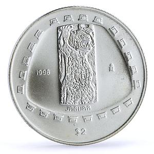 Mexico 2 pesos Precolombina Jaguar Stone Statue Sculpture silver coin 1998
