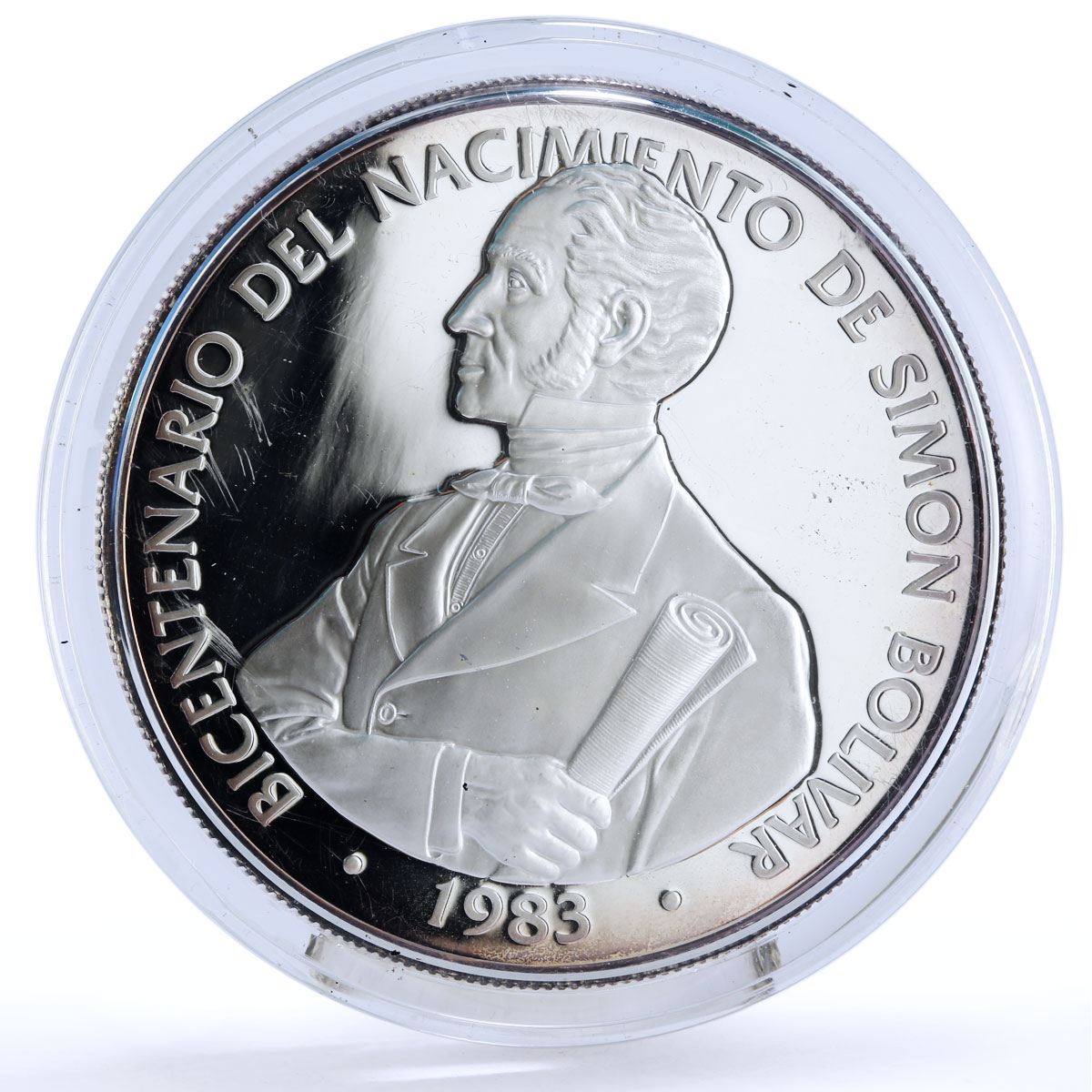 Panama 20 balboas Bicentennial of Simon Bolivar Politics silver coin 1985