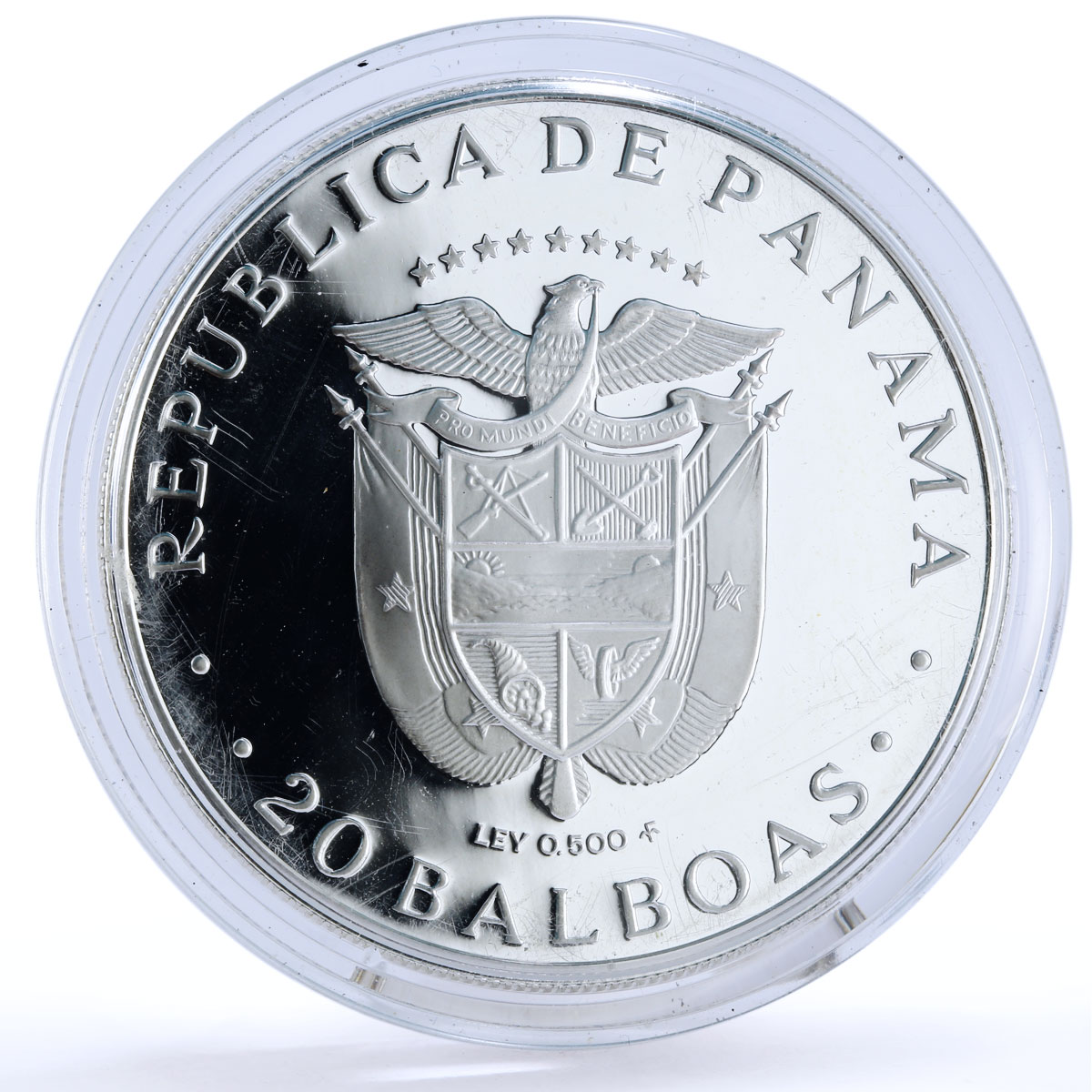 Panama 20 balboas Bicentennial of Simon Bolivar Politics silver coin 1985