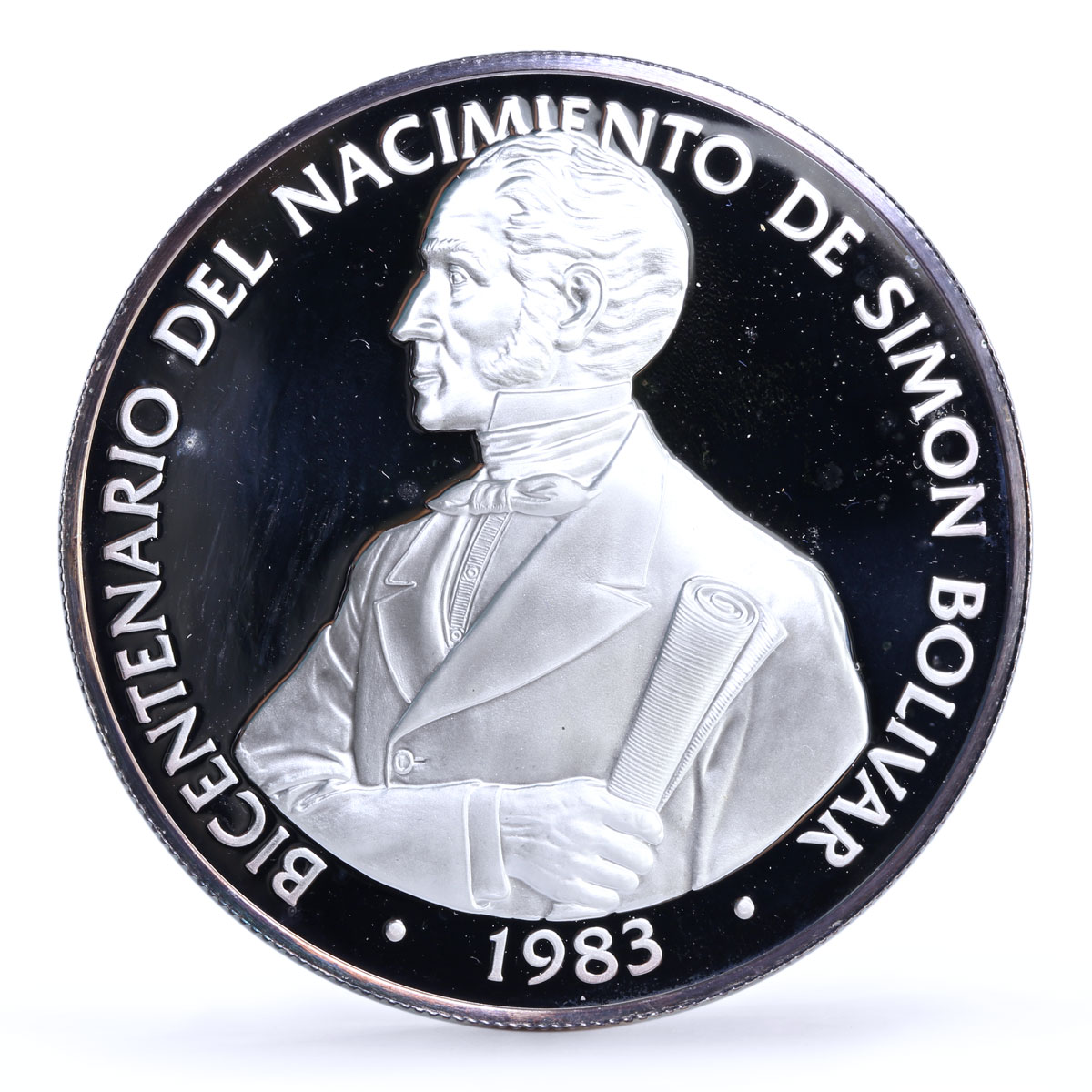 Panama 20 balboas Bicentennial of Simon Bolivar Politics silver coin 1985