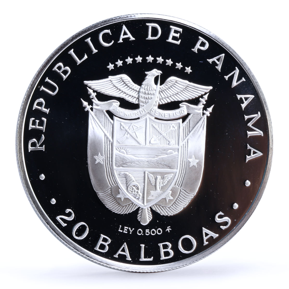 Panama 20 balboas Bicentennial of Simon Bolivar Politics silver coin 1985