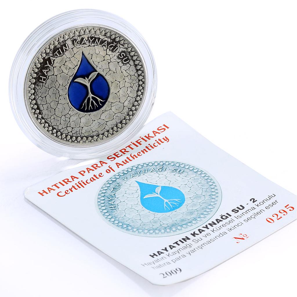 Turkey 50 lira Global Warming Threat Water is Source of Life silver coin 2009