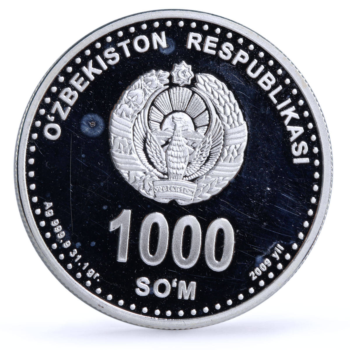 Uzbekistan 1000 som 2200 Years Tashkent City Mother Monument silver coin 2009