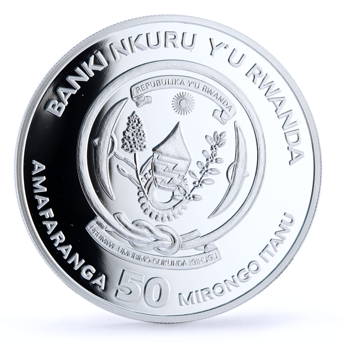 Rwanda 50 francs African Ounce Wildlife Elephants Fauna proof silver coin 2009