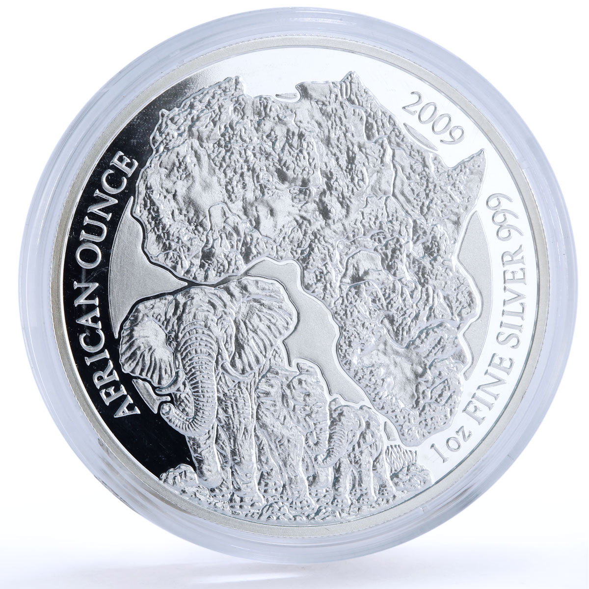 Rwanda 50 francs African Ounce Wildlife Elephants Fauna proof silver coin 2009