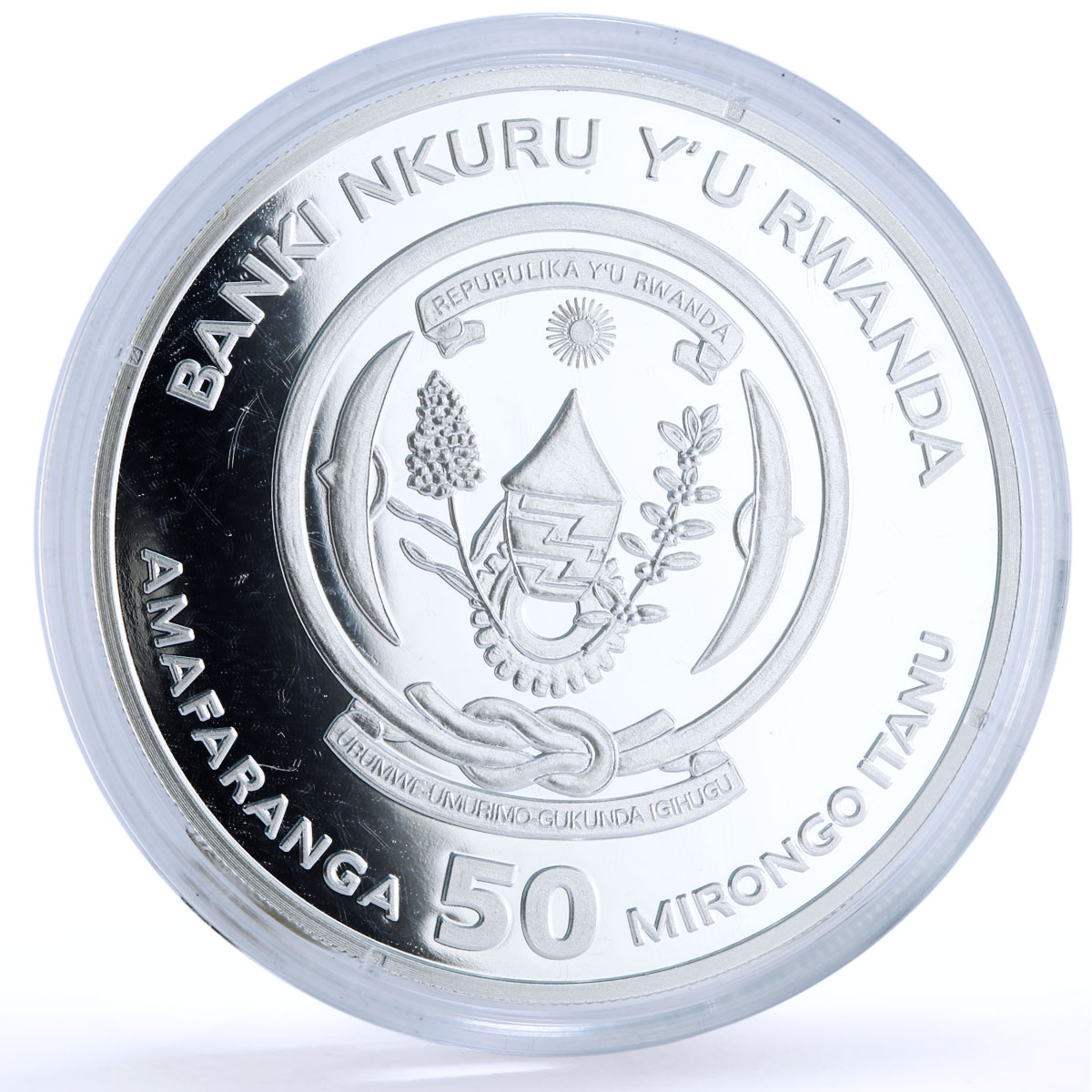 Rwanda 50 francs African Ounce Wildlife Elephants Fauna proof silver coin 2009