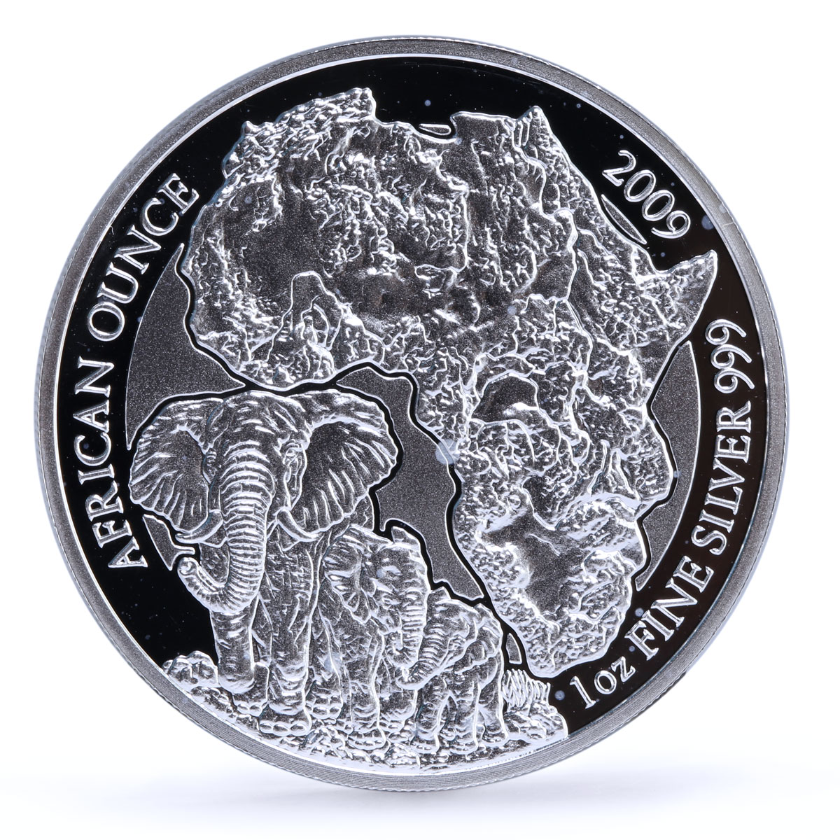 Rwanda 50 francs African Ounce Wildlife Elephants Fauna proof silver coin 2009