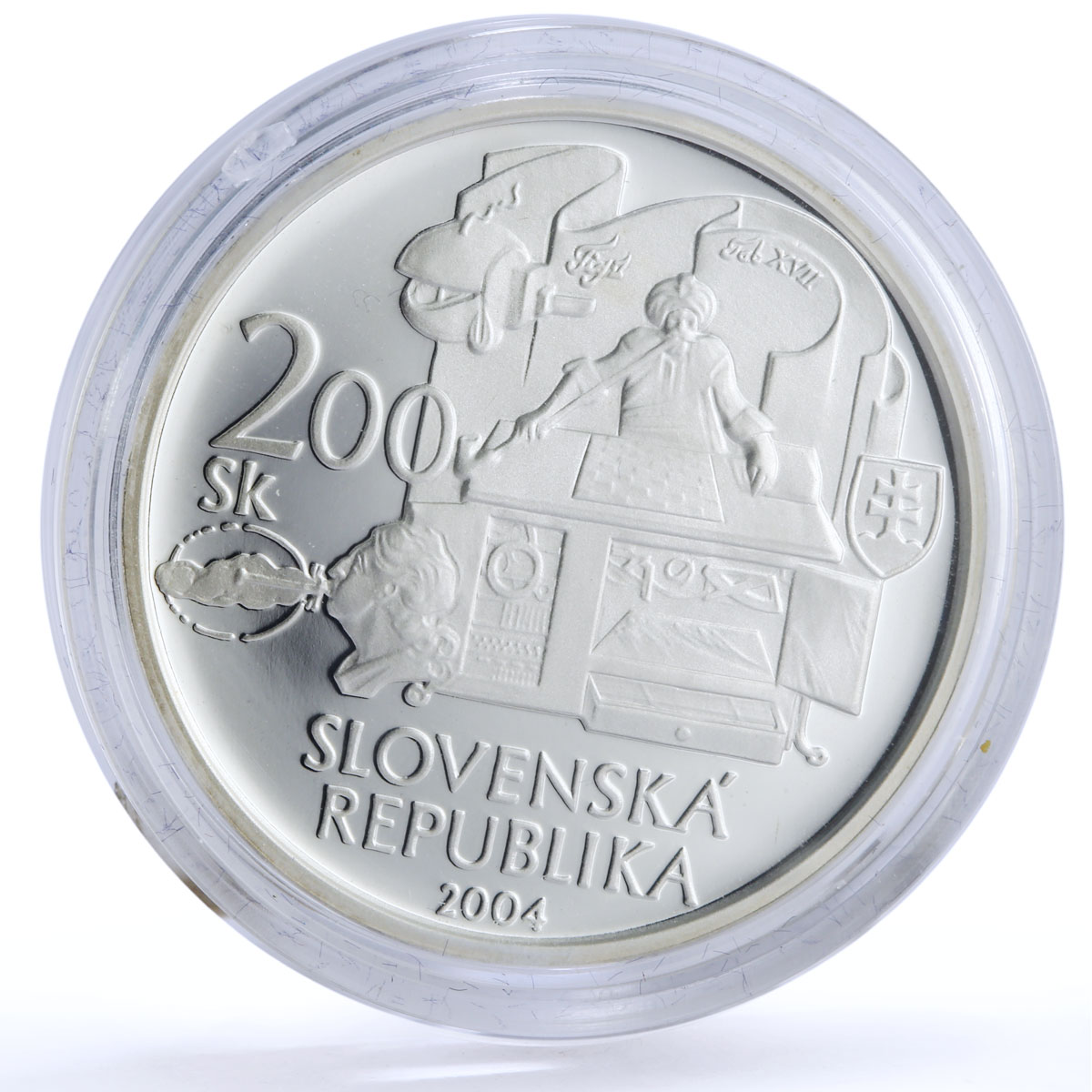 Slovakia 200 korun Wolfgang Kempelen Chess Machine proof silver coin 2004