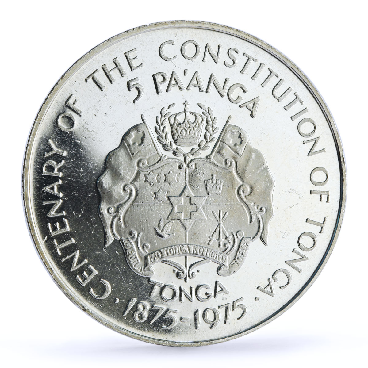 Tonga 5 paanga Constitution Centennial King Tupou IV Politics silver coin 1975