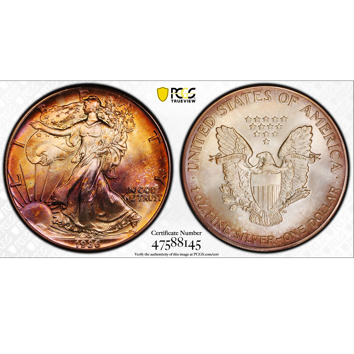 United States 1 dollar Silver Eagle Walking Liberty MS67 PCGS silver coin 1986