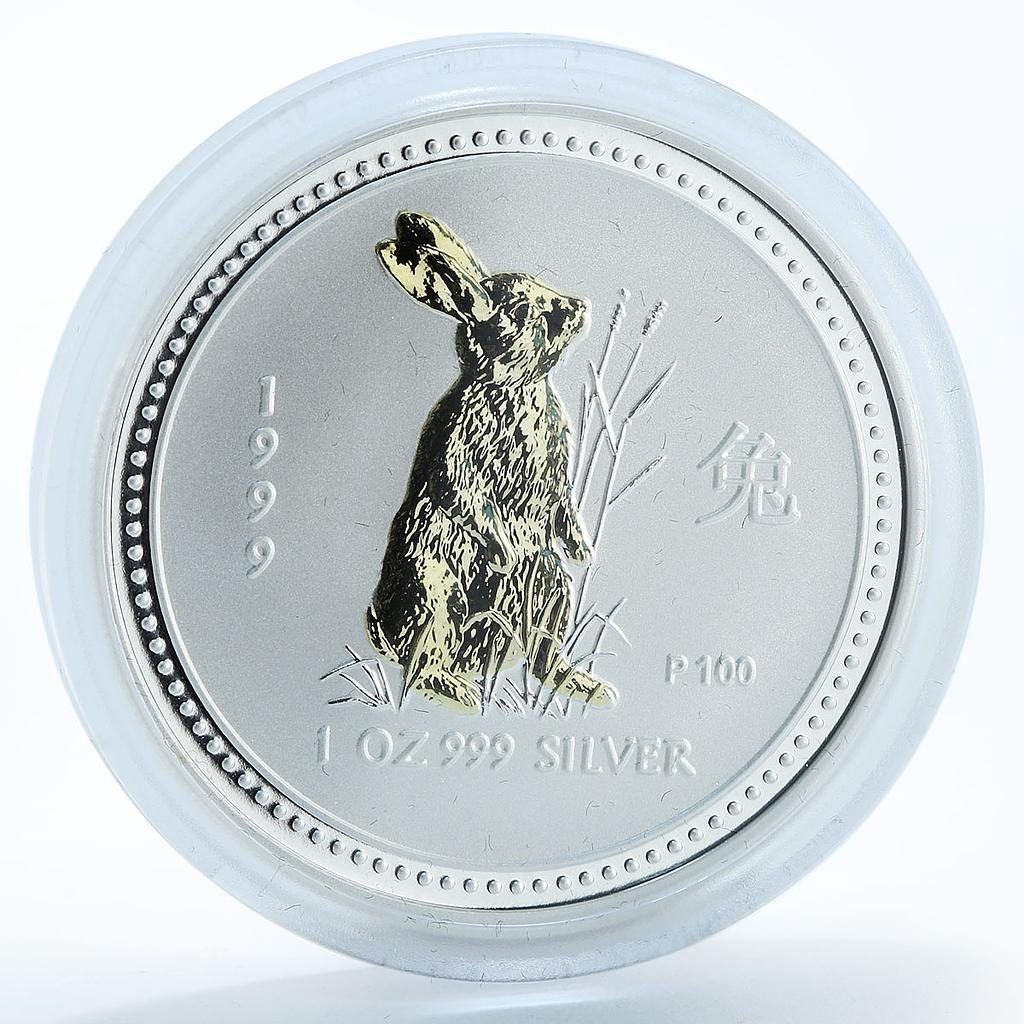 Australia $1 Year of Rabbit Lunar Series I 1 oz silver gilded coin 1999