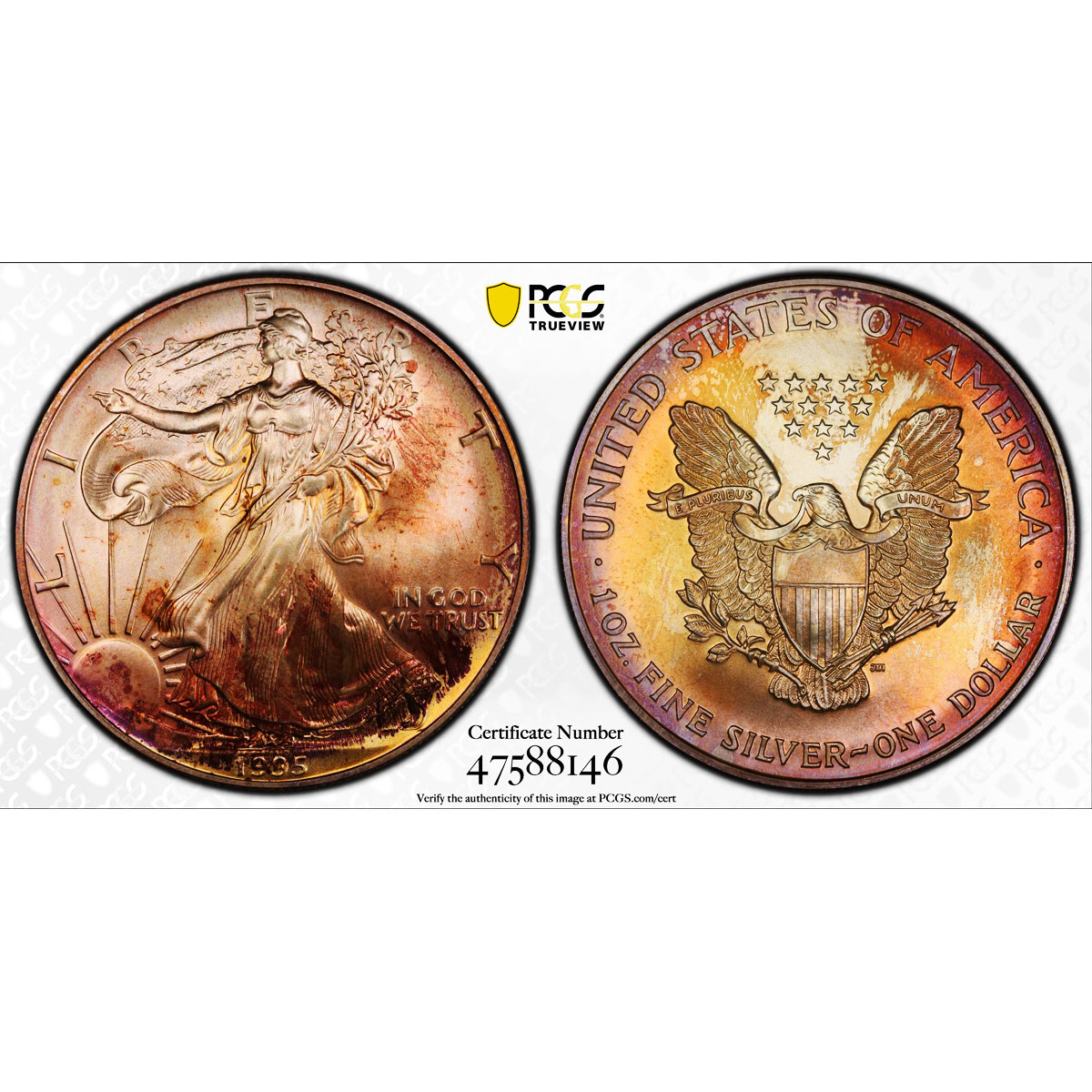 United States 1 dollar Silver Eagle Walking Liberty MS66 PCGS silver coin 1995