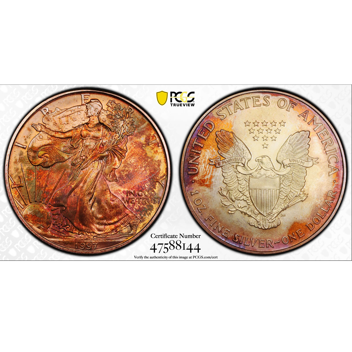 United States 1 dollar Silver Eagle Walking Liberty MS66 PCGS silver coin 1997