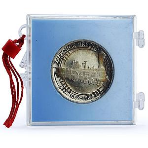Czechoslovakia 50 korun Breclav Brno Railroad Train proof silver coin 1989