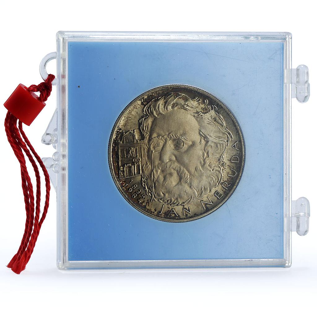 Czechoslovakia 100 korun Writer Jan Neruda Literature proof silver coin 1984