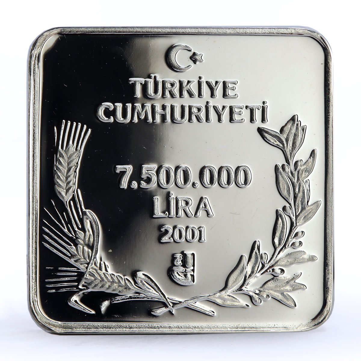 Turkey 7500000 lira Endangered Wildlife Bustard Bird Fauna silver coin 2001