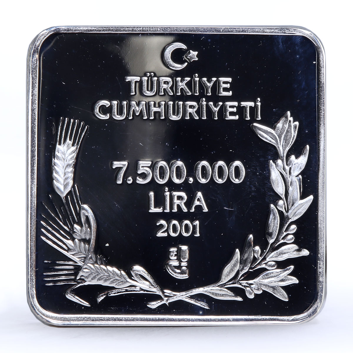 Turkey 7500000 lira Endangered Wildlife Bustard Bird Fauna silver coin 2001