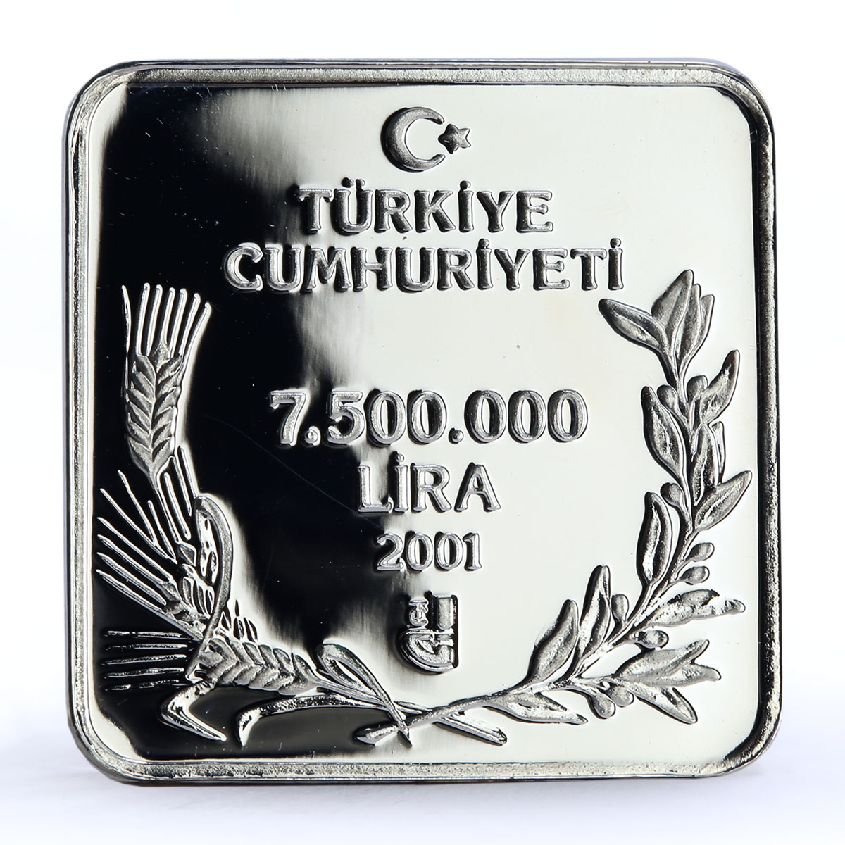 Turkey 7500000 lira Endangered Wildlife Eagle Falcon Bird Fauna silver coin 2001