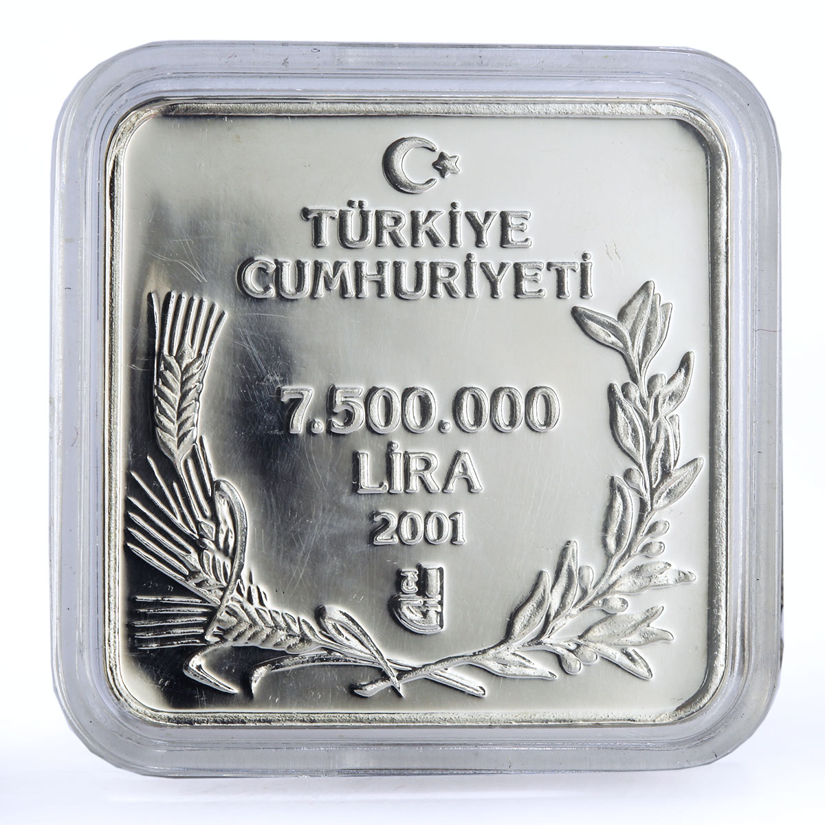 Turkey 7500000 lira Endangered Wildlife Eagle Falcon Bird Fauna silver coin 2001