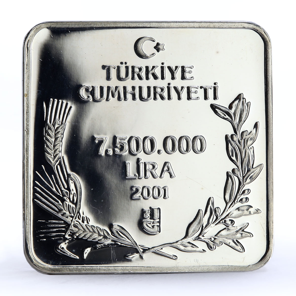 Turkey 7500000 lira Endangered Wildlife Kingfisher Bird Fauna silver coin 2001