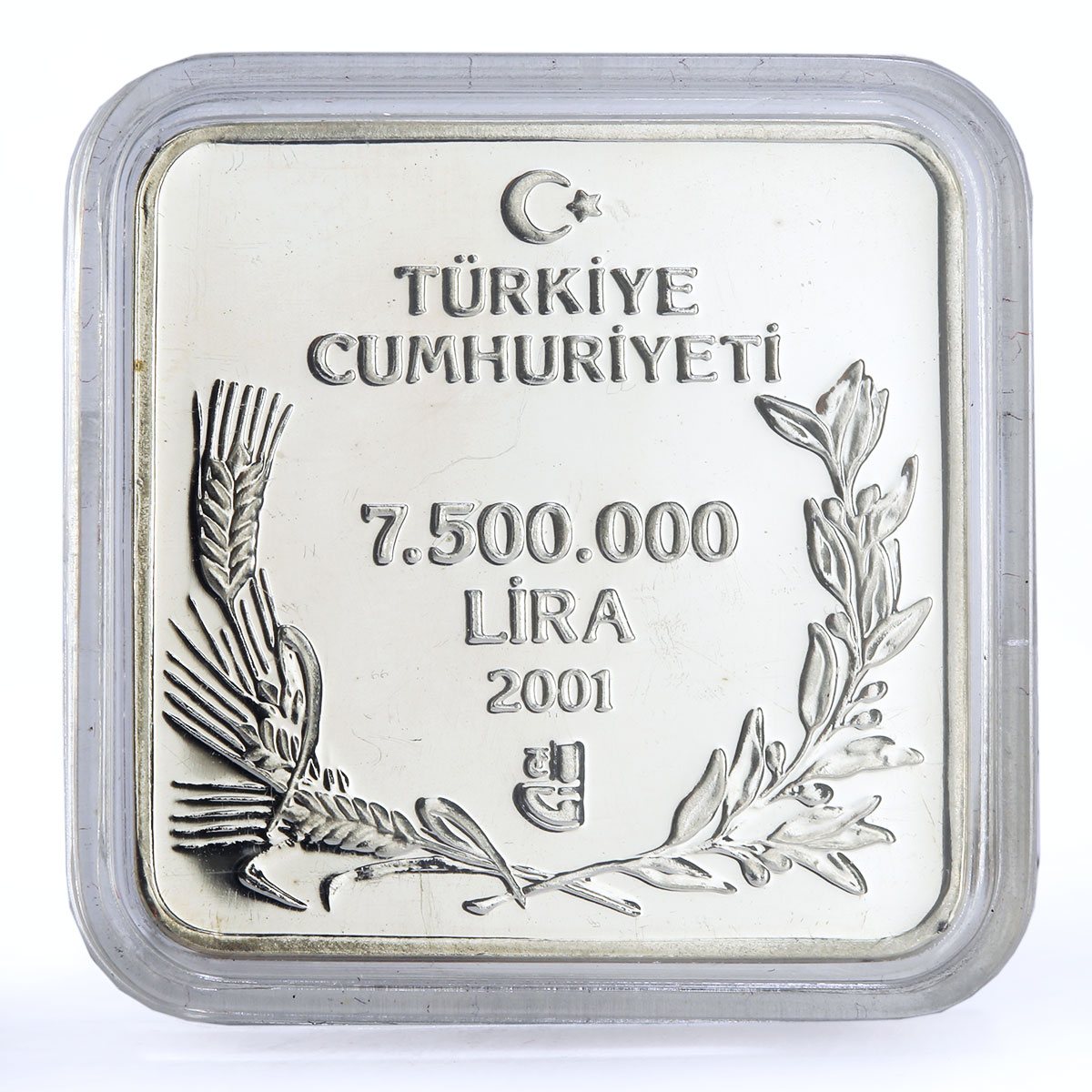 Turkey 7500000 lira Endangered Wildlife Kingfisher Bird Fauna silver coin 2001