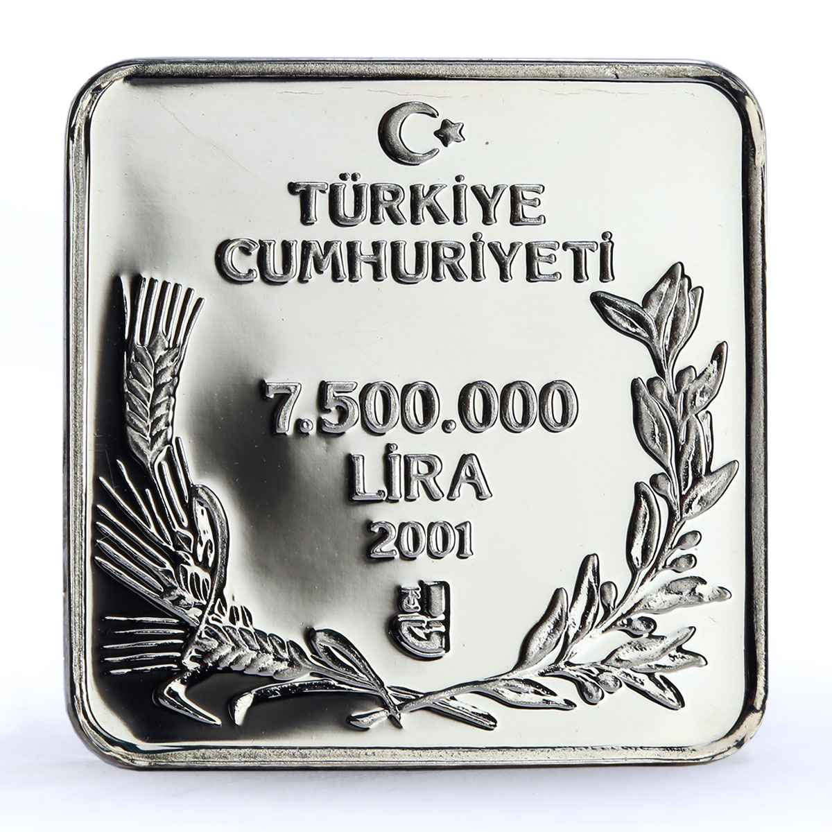 Turkey 7500000 lira Endangered Wildlife Vulture Bird Fauna silver coin 2001