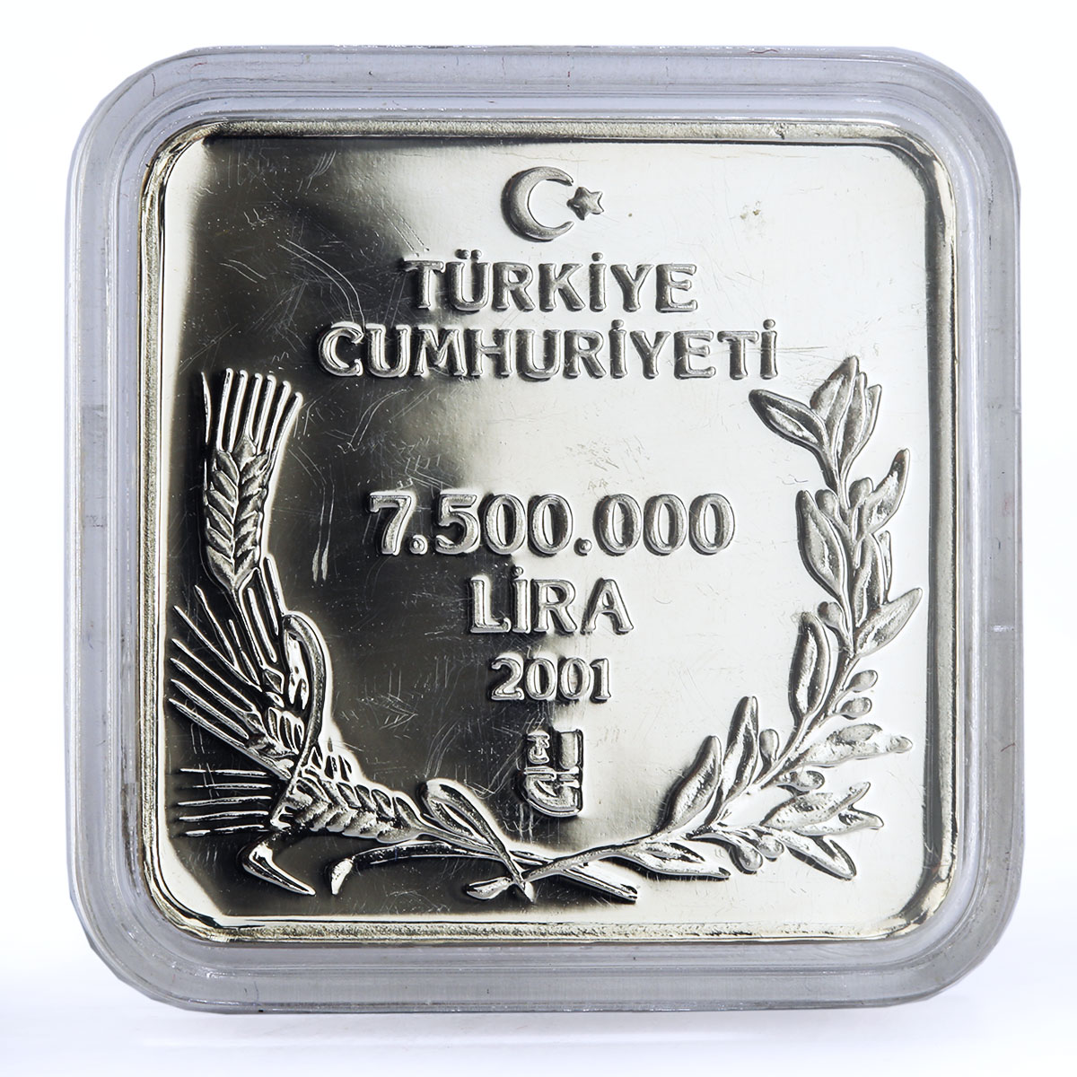 Turkey 7500000 lira Endangered Wildlife Vulture Bird Fauna silver coin 2001