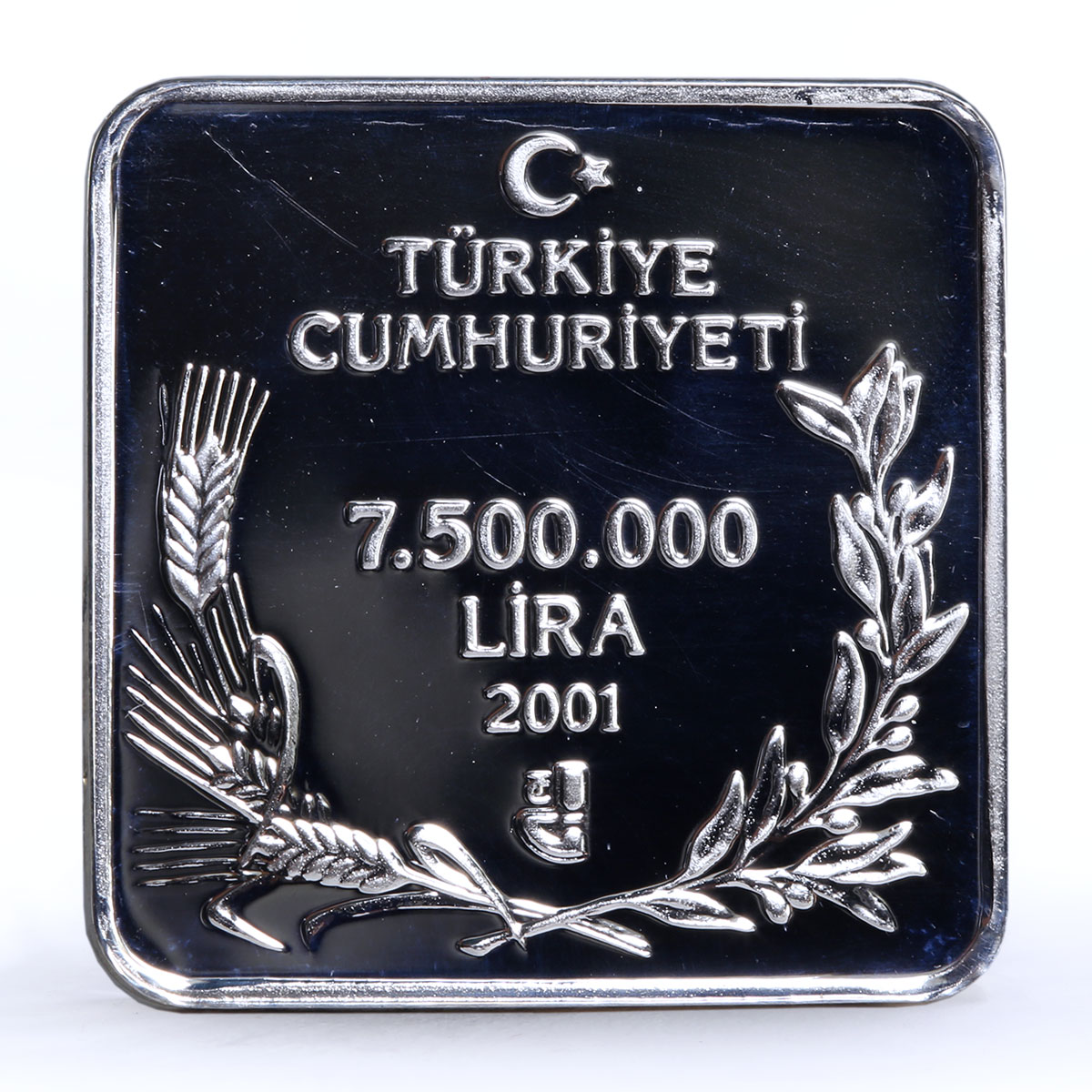 Turkey 7500000 lira Endangered Wildlife Vulture Bird Fauna silver coin 2001