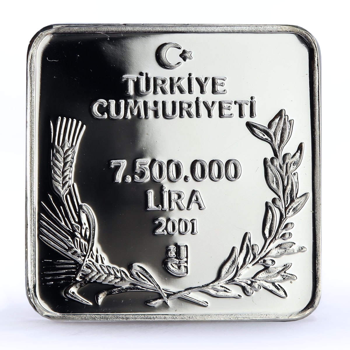 Turkey 7500000 lira Endangered Wildlife Cormorant Bird Fauna silver coin 2001