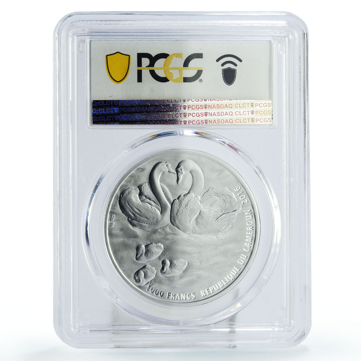 Cameroon 1000 francs True Love Swans Birds MS70 PCGS colored silver coin 2016