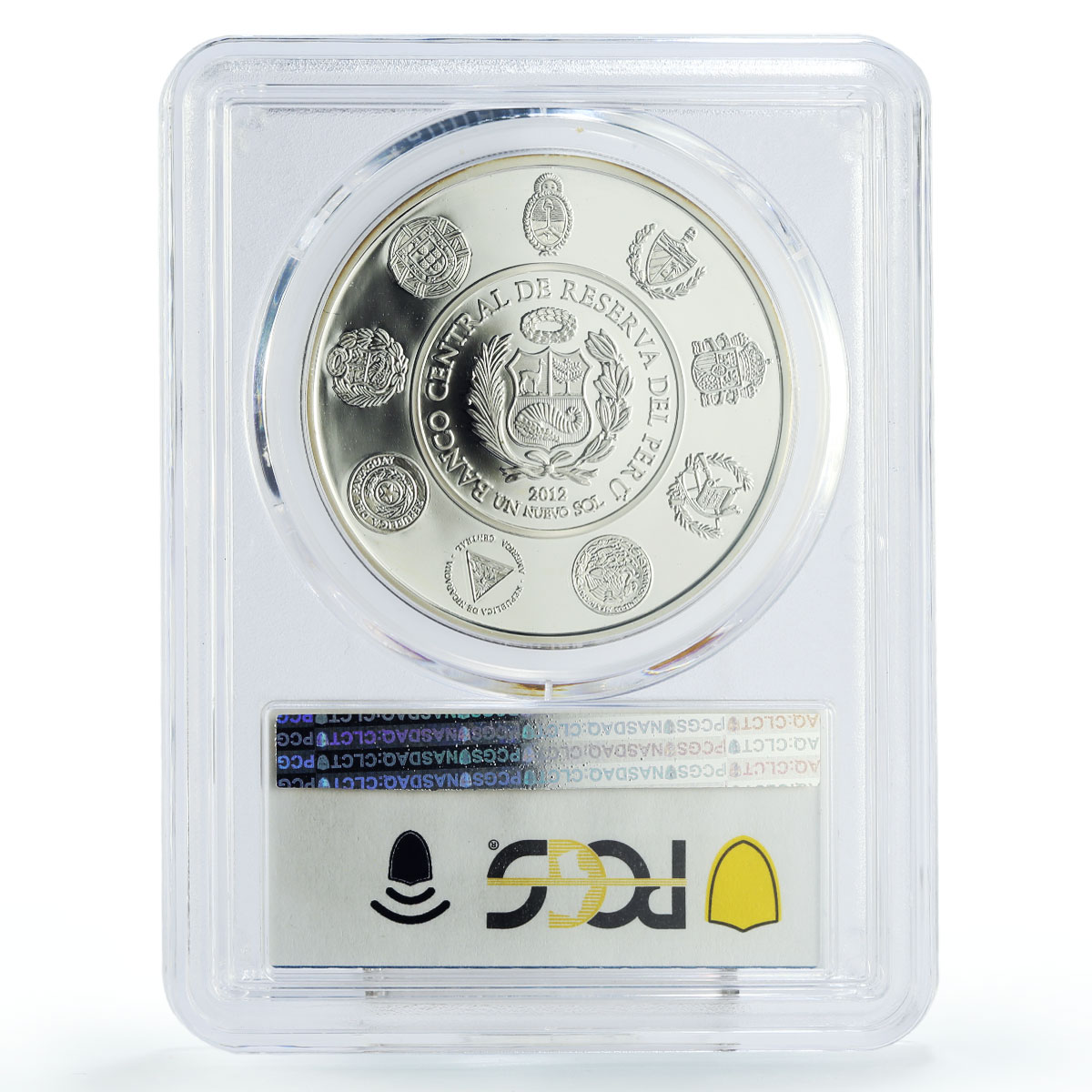 Peru 1 sol Encounter of Two Worlds Ritter Indians PR70 PCGS silver coin 2012